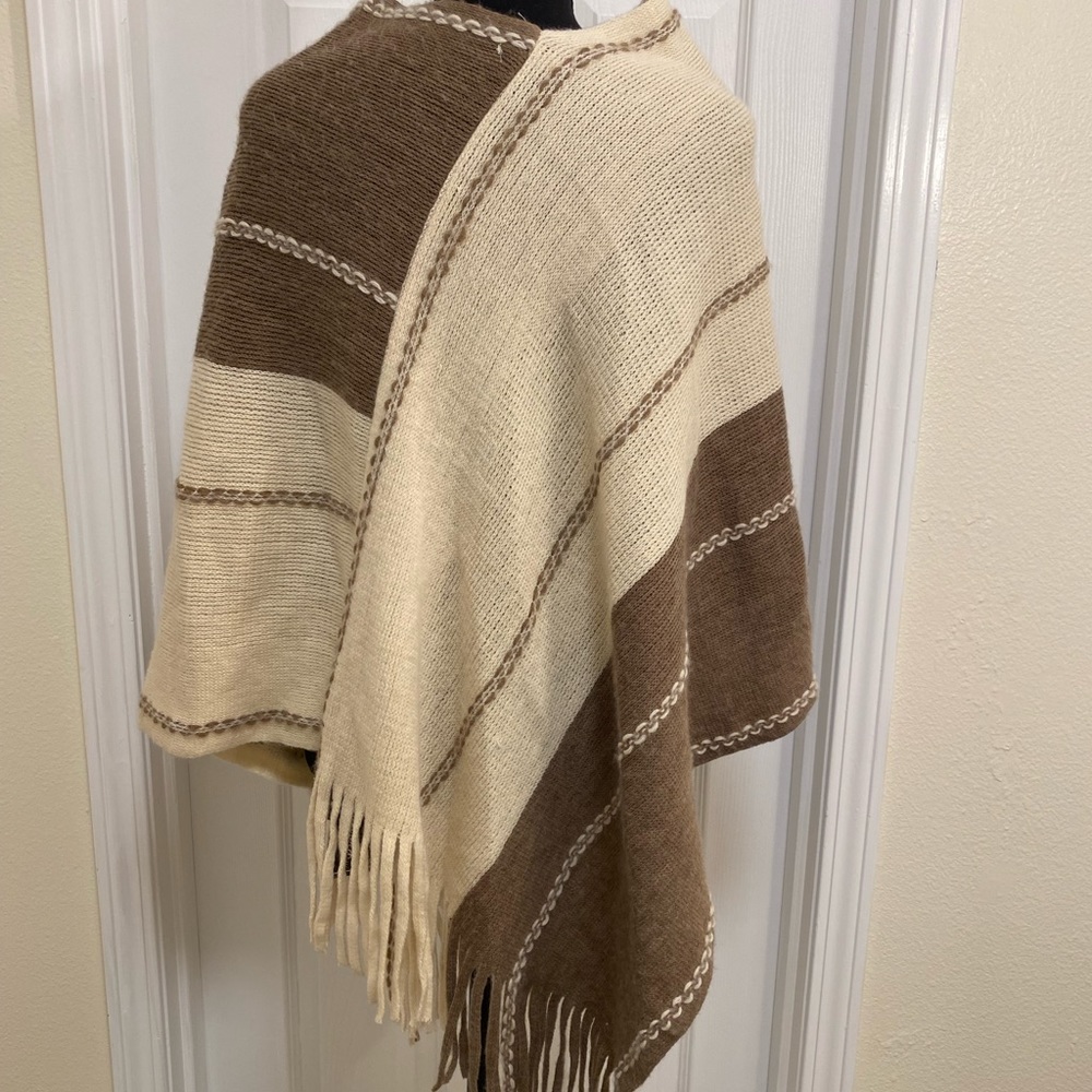 Riah Fashion Los Angeles Fringe Poncho Sweater